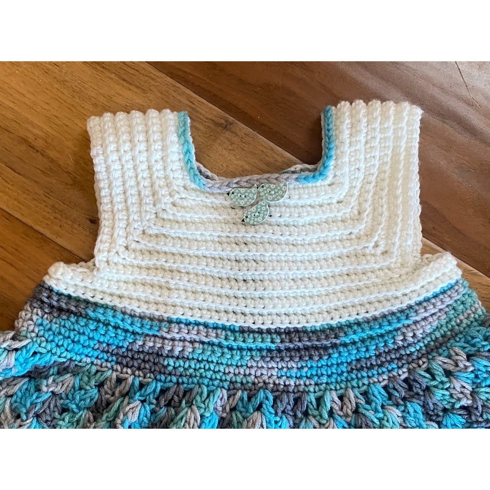 Blue Crochet Dress for Toddlers. Handmade, one of a kind. Excellent condition. - Picture 4 of 16
